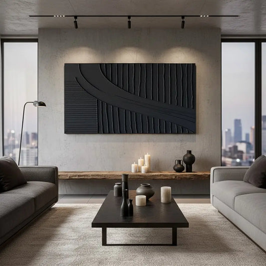 Black Plaster Art Minimalist Textured Painting #BM15 ArtiQuo