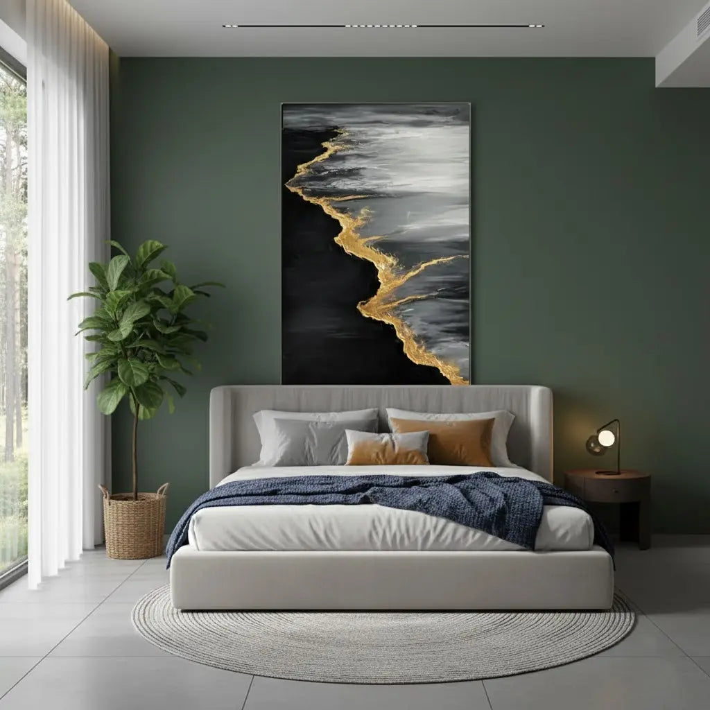 Black & Gold Ocean And Sky Abstract Textured Canvas Art #P15 ArtiQuo