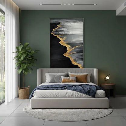 Black & Gold Ocean And Sky Abstract Textured Canvas Art #P15 ArtiQuo