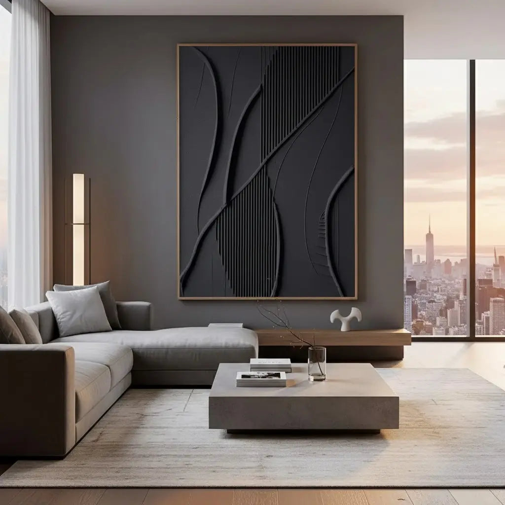 Black Minimalist Textured Painting #P163 ArtiQuo