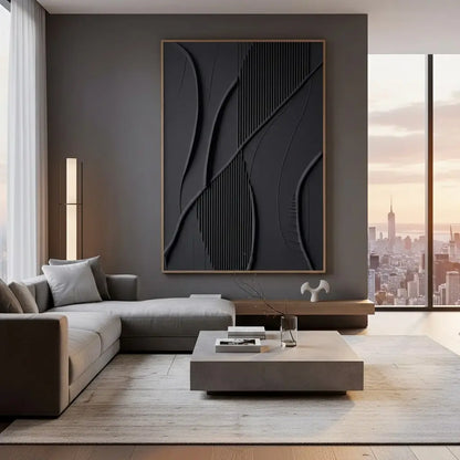 Black Minimalist Textured Painting #P163 ArtiQuo
