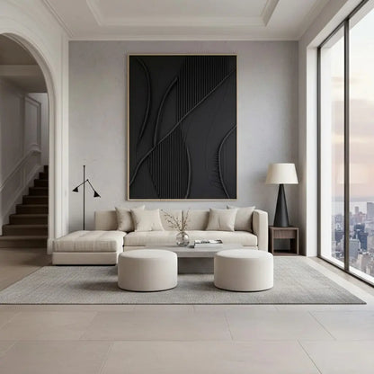 Black Minimalist Textured Painting #P163 ArtiQuo