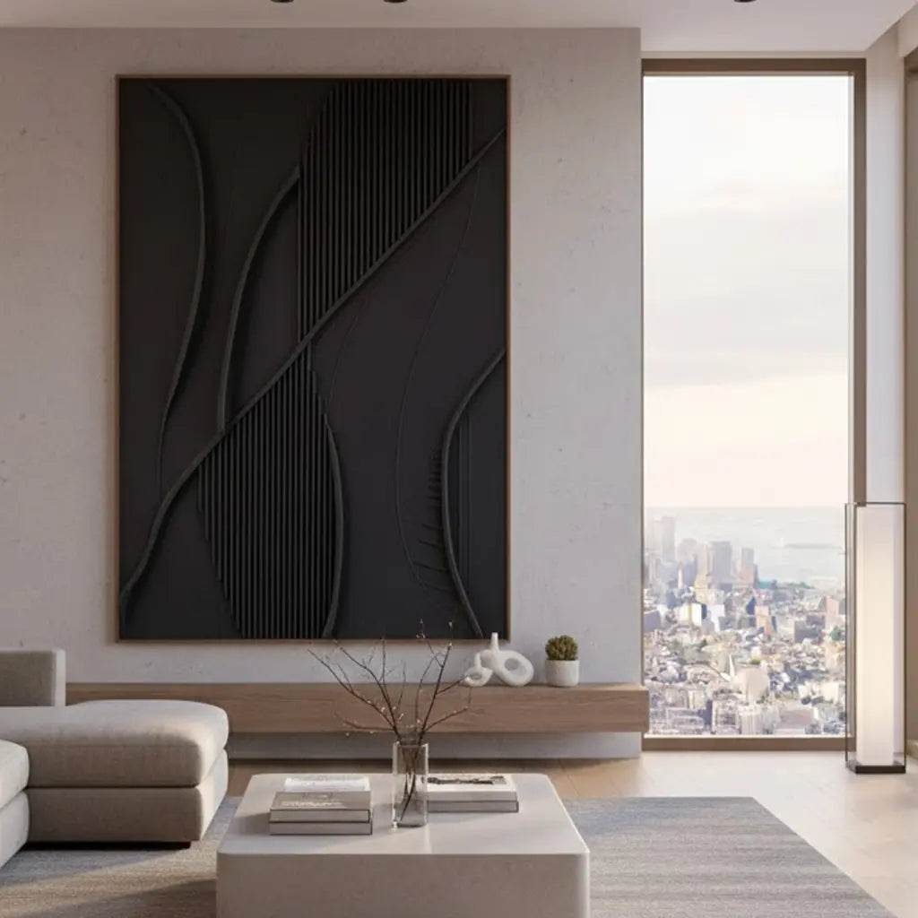Black Minimalist Textured Painting #P163 ArtiQuo