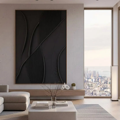 Black Minimalist Textured Painting #P163 ArtiQuo