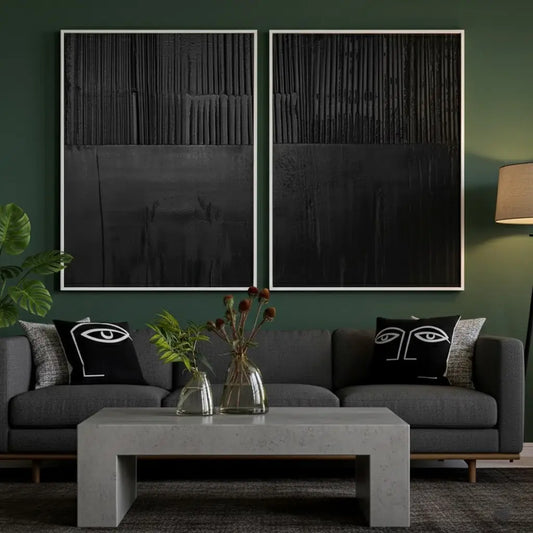 Black Minimalist Textured Painting Canvas Set of 2 #BM16 ArtiQuo