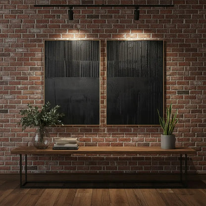 Black Minimalist Textured Painting Canvas Set of 2 #BM16 ArtiQuo