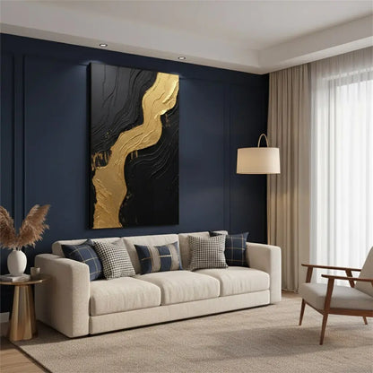 Black Gold Minimalist Textured Painting #P177 ArtiQuo