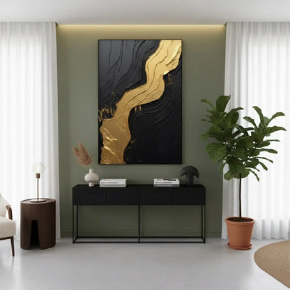 Black Gold Minimalist Textured Painting #P177 ArtiQuo
