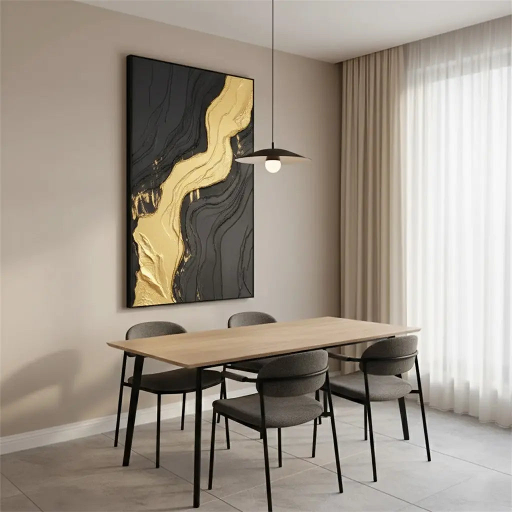 Black Gold Minimalist Textured Painting #P177 ArtiQuo