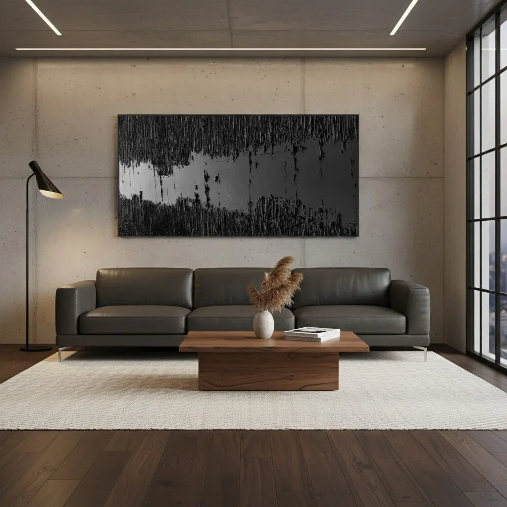 Black Minimalist Textured Painting #BM17 ArtiQuo