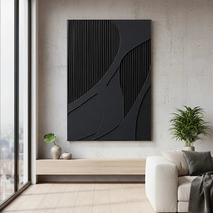 Black Plaster Art Minimalist Textured Painting #P17 ArtiQuo
