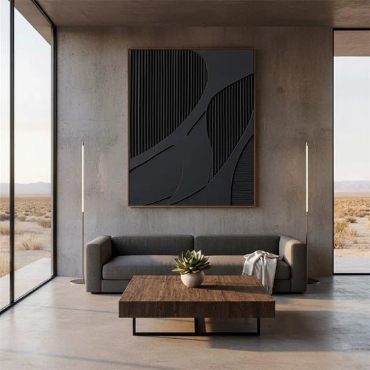 Black Plaster Art Minimalist Textured Painting #P17 ArtiQuo