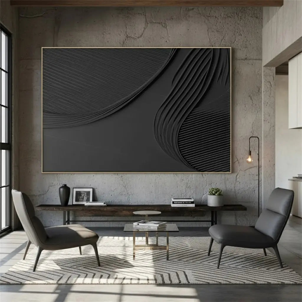 Black Minimalist Textured Painting #P182 ArtiQuo