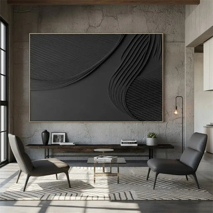 Black Minimalist Textured Painting #P182 ArtiQuo