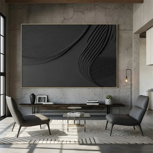 Black Minimalist Textured Painting #P182 ArtiQuo