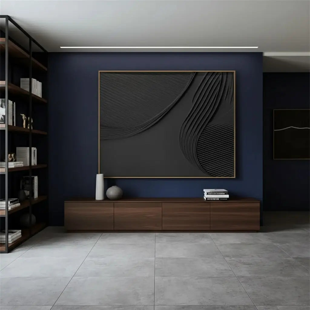 Black Minimalist Textured Painting #P182 ArtiQuo