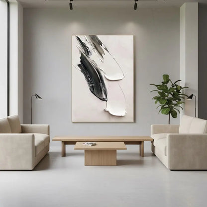 White & Black Minimalist Textured Painting Canvas #P189 ArtiQuo