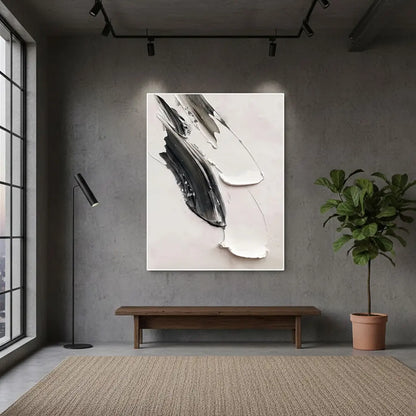 White & Black Minimalist Textured Painting Canvas #P189 ArtiQuo
