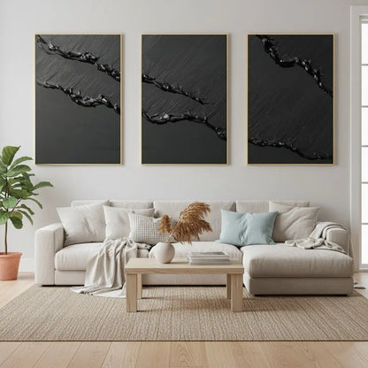 Black Minimalist Textured Set Of 3 Painting #BM18 ArtiQuo