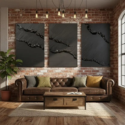Black Minimalist Textured Set Of 3 Painting #BM18 ArtiQuo