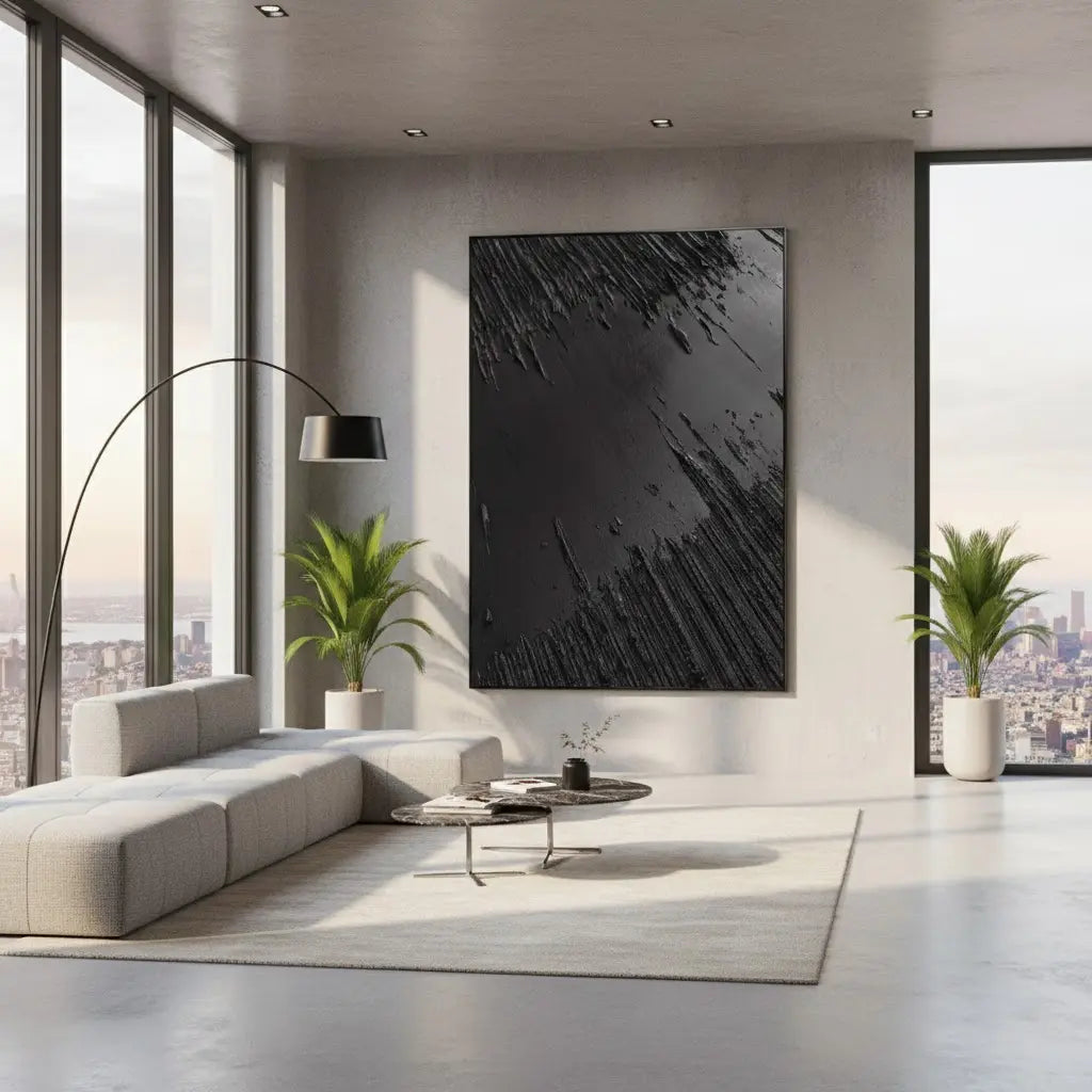 Black Minimalist Textured Painting Canvas #P192 ArtiQuo