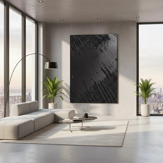Black Minimalist Textured Painting Canvas #P192 ArtiQuo