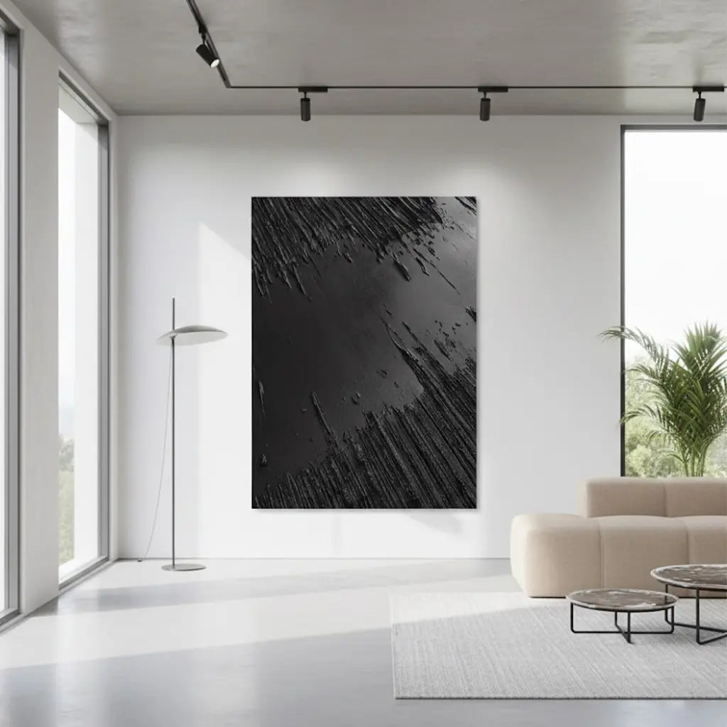 Black Minimalist Textured Painting Canvas #P192 ArtiQuo
