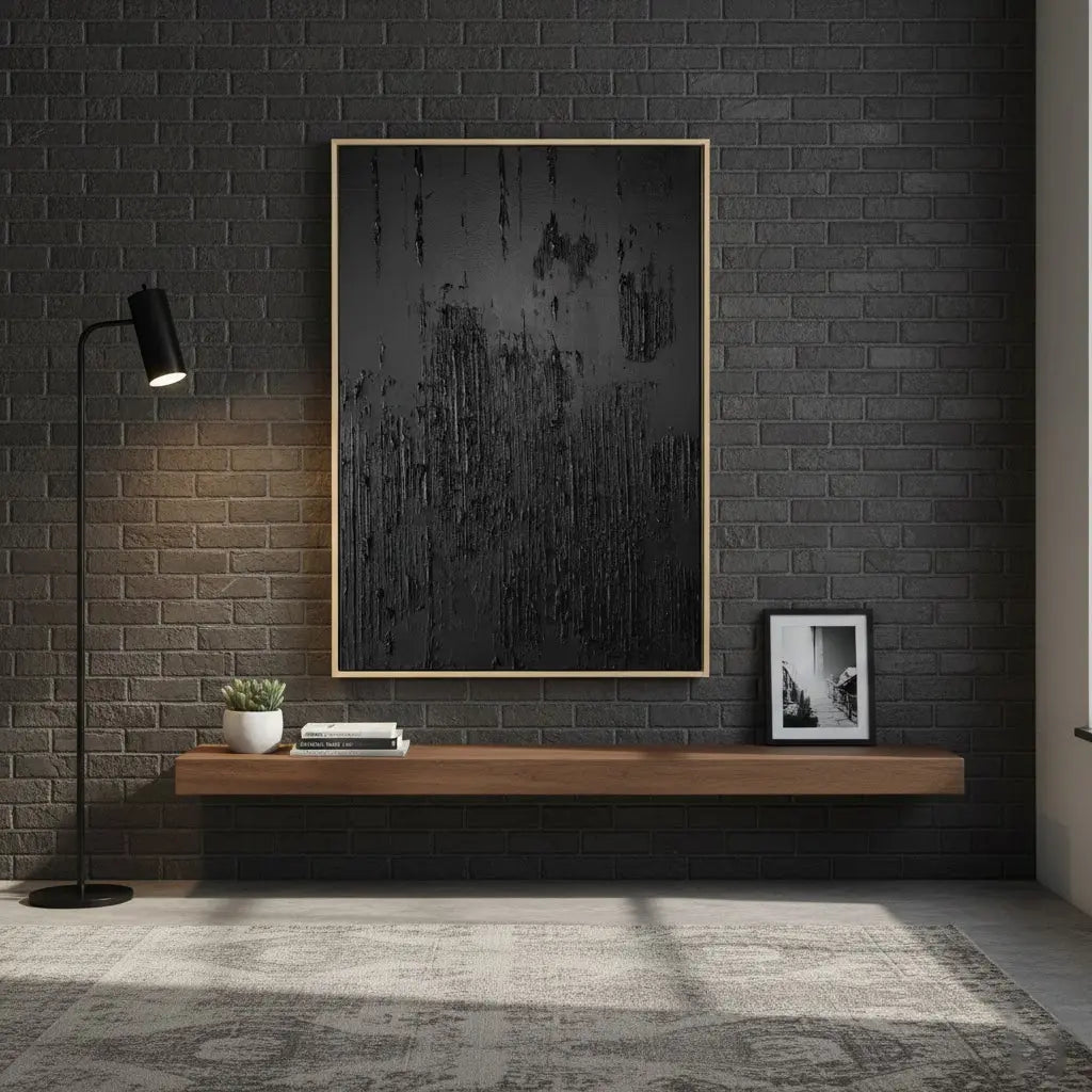 Black Minimalist Textured Wall Art #P193 ArtiQuo