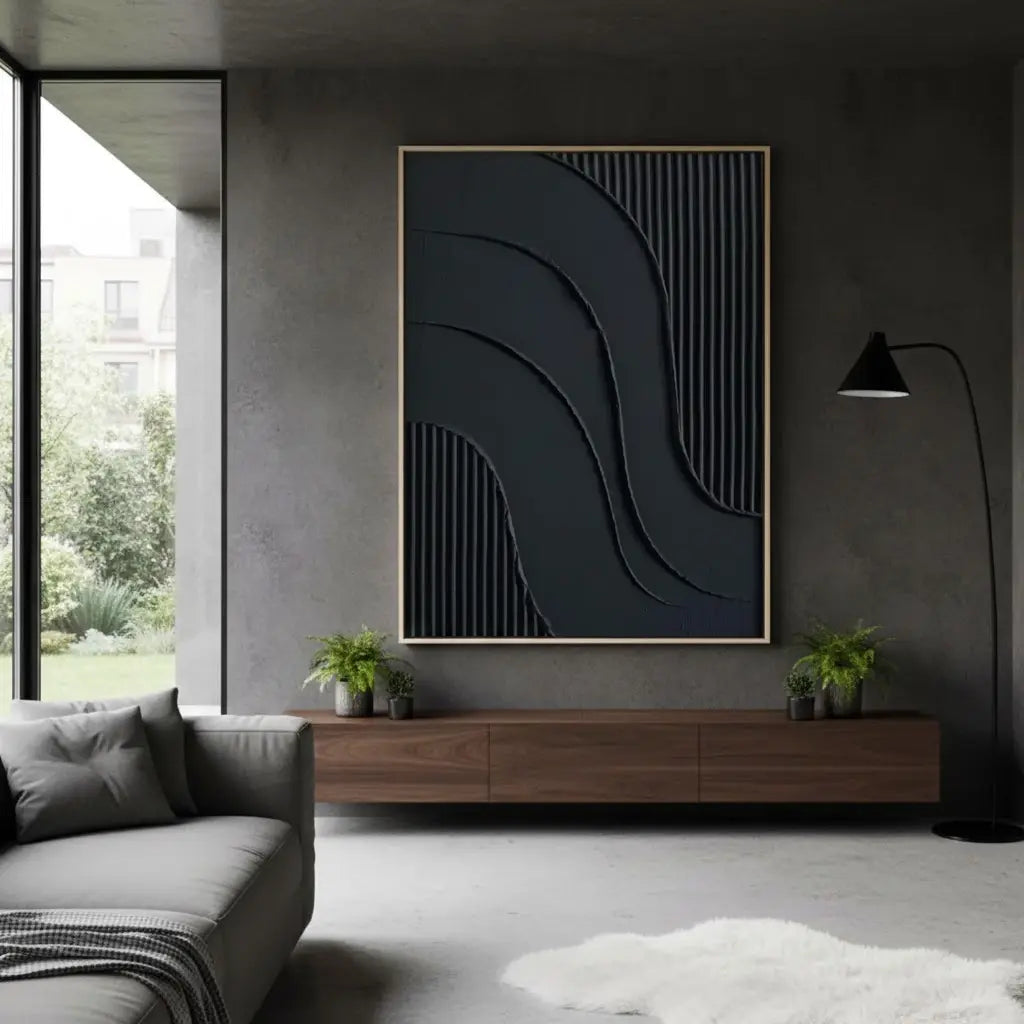 Black Plaster Art Minimalist Textured Painting #P194 ArtiQuo