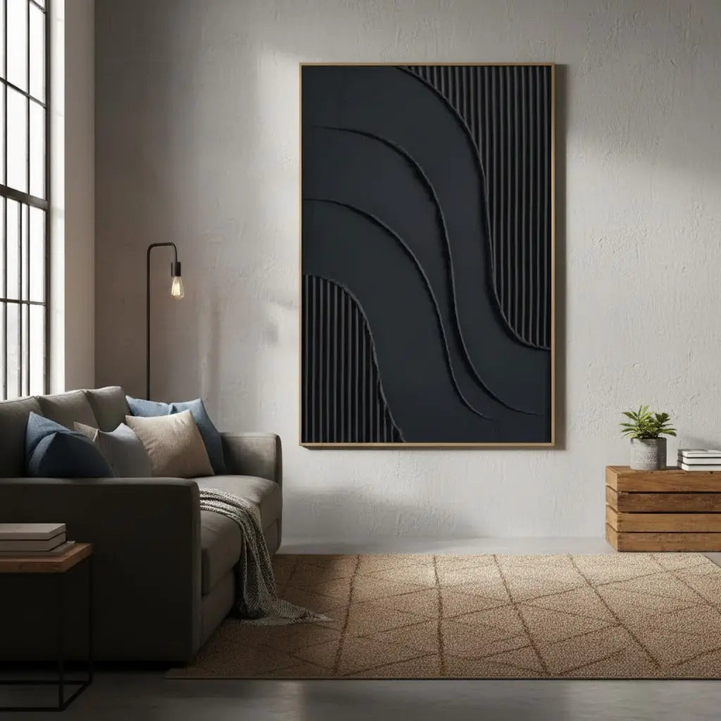 Black Plaster Art Minimalist Textured Painting #P194 ArtiQuo