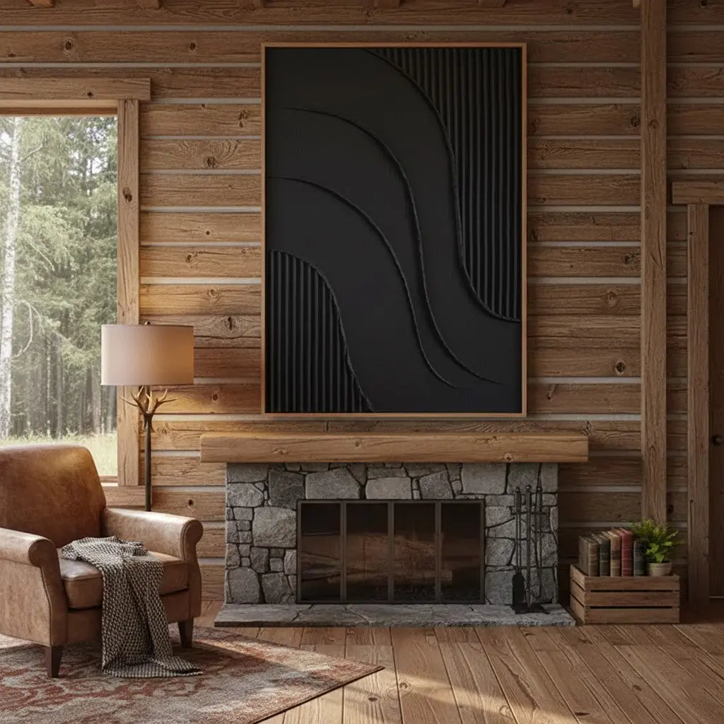 Black Plaster Art Minimalist Textured Painting #P194 ArtiQuo