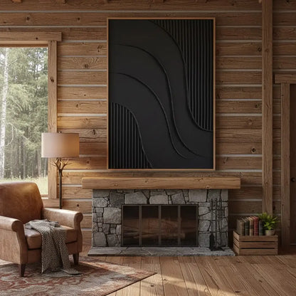 Black Plaster Art Minimalist Textured Painting #P194 ArtiQuo