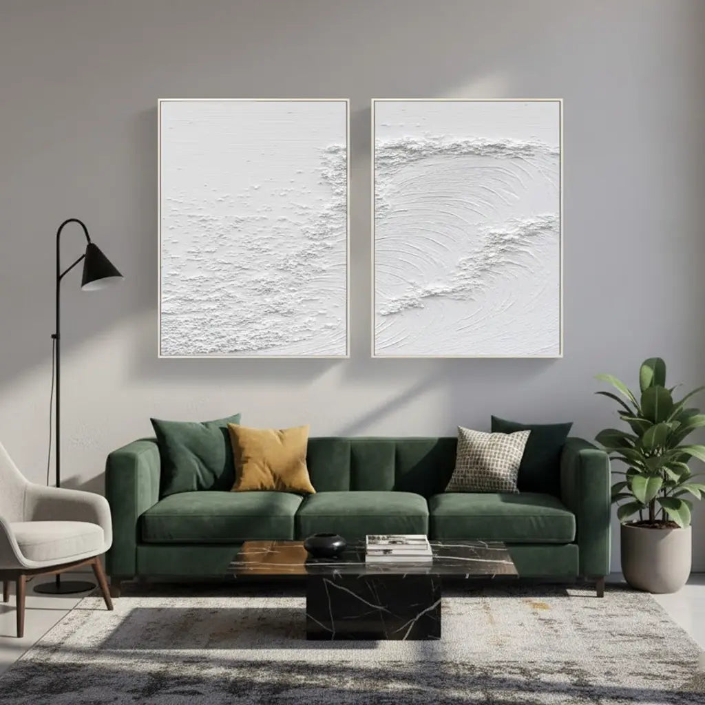 White Minimalist Textured Paintings Canvas Set of 2 #P195 ArtiQuo