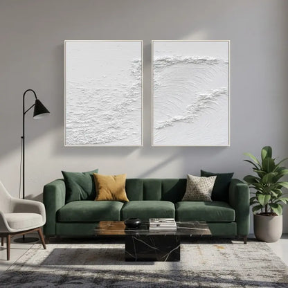 White Minimalist Textured Paintings Canvas Set of 2 #P195 ArtiQuo