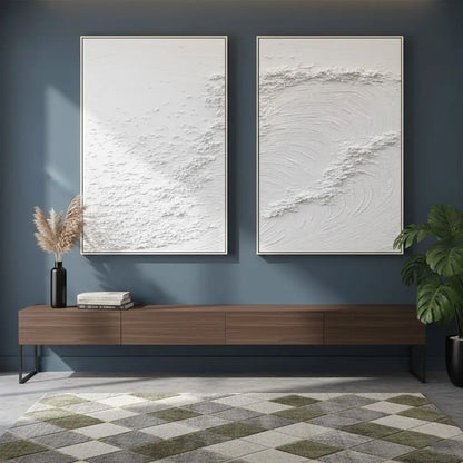White Minimalist Textured Paintings Canvas Set of 2 #P195 ArtiQuo