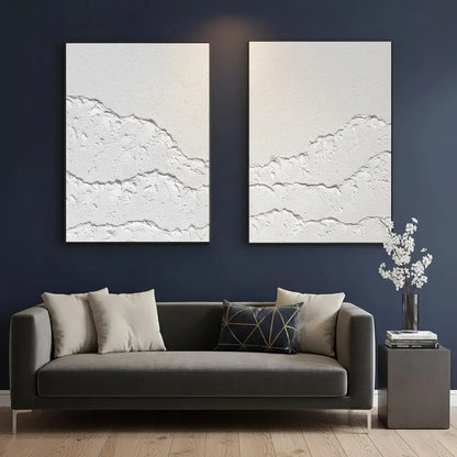 White Minimalist Textured Paintings Canvas Set of 2 #P196 ArtiQuo