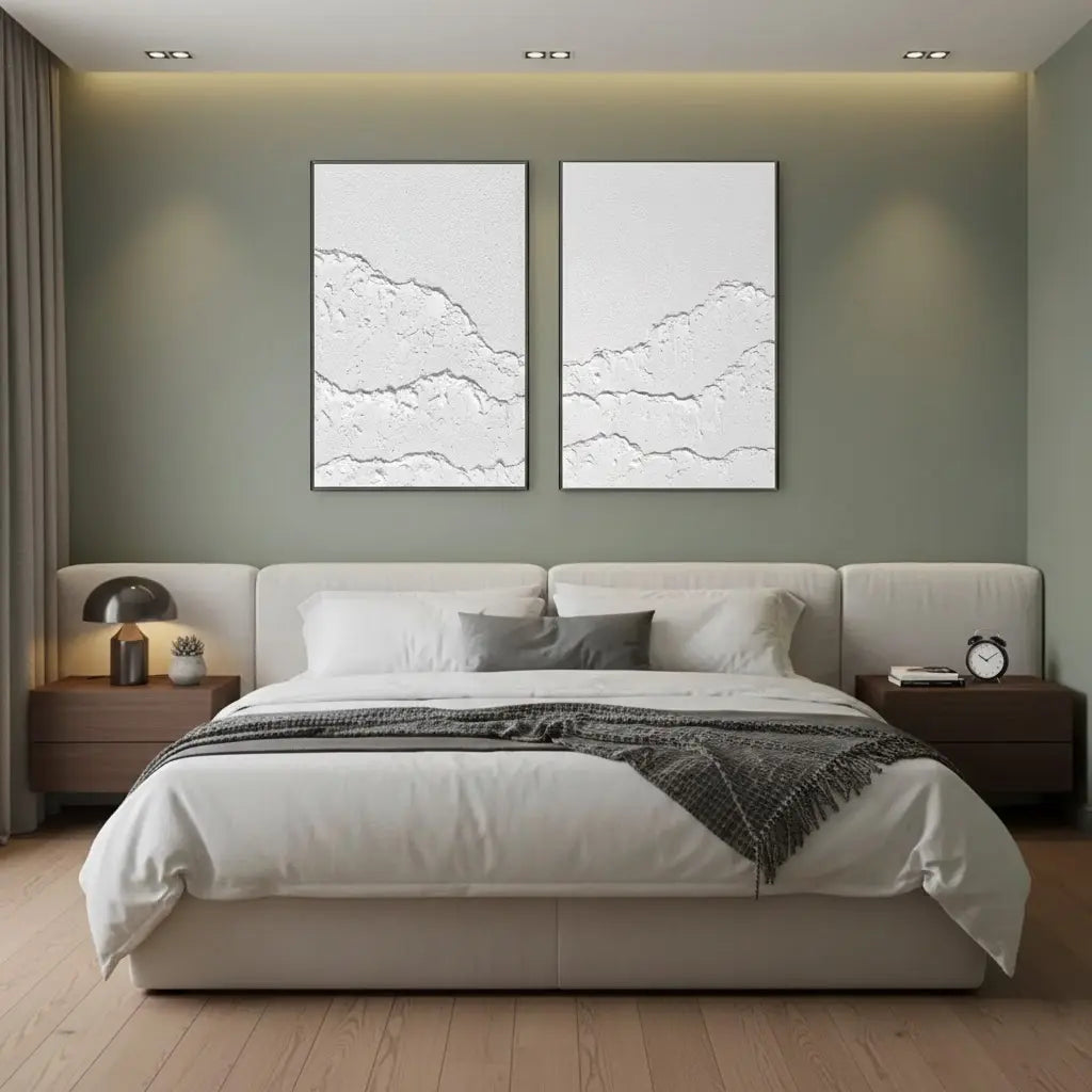White Minimalist Textured Paintings Canvas Set of 2 #P196 ArtiQuo