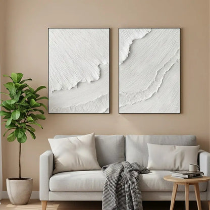 White Minimalist Textured Paintings Canvas Set of 2 #P19 ArtiQuo