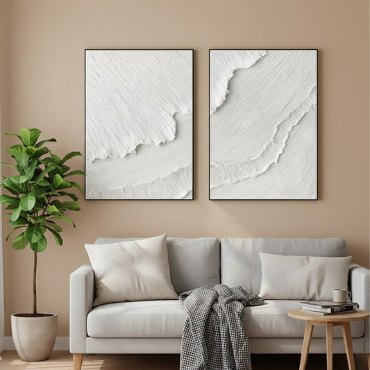 White Minimalist Textured Paintings Canvas Set of 2 #P19