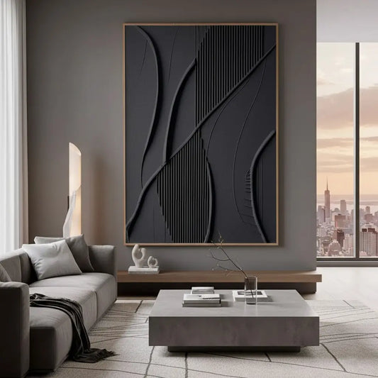 Black Minimalist Textured Painting #BM19 ArtiQuo
