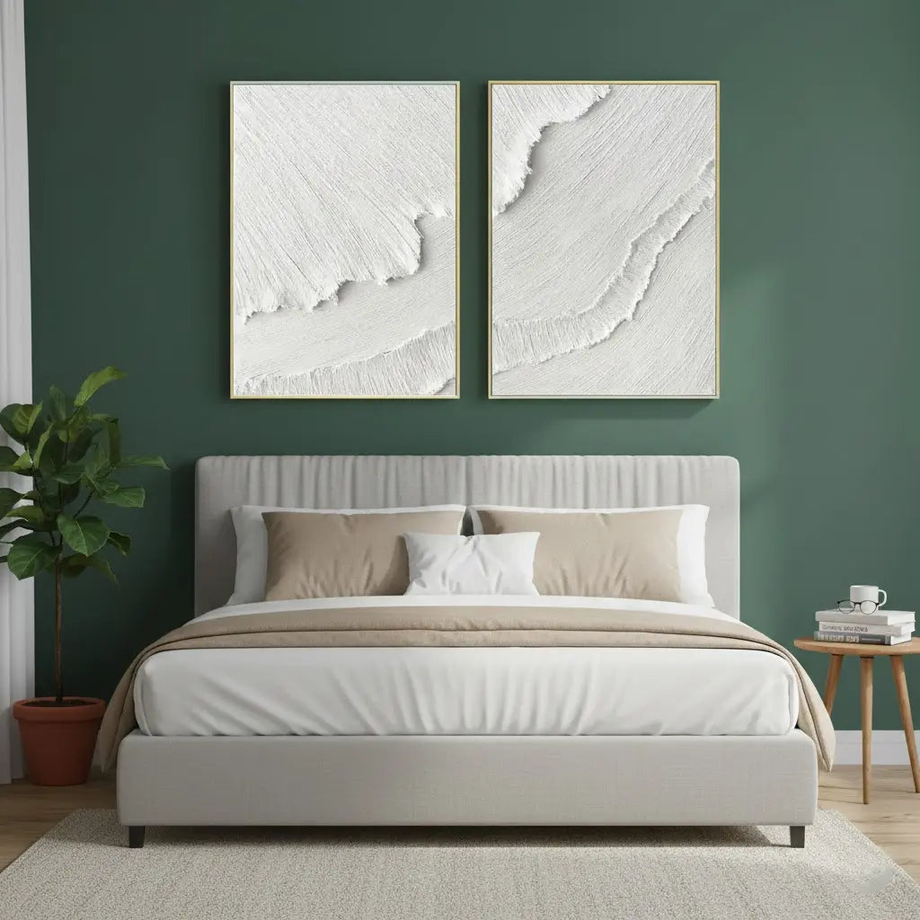 White Minimalist Textured Paintings Canvas Set of 2 #P19 ArtiQuo