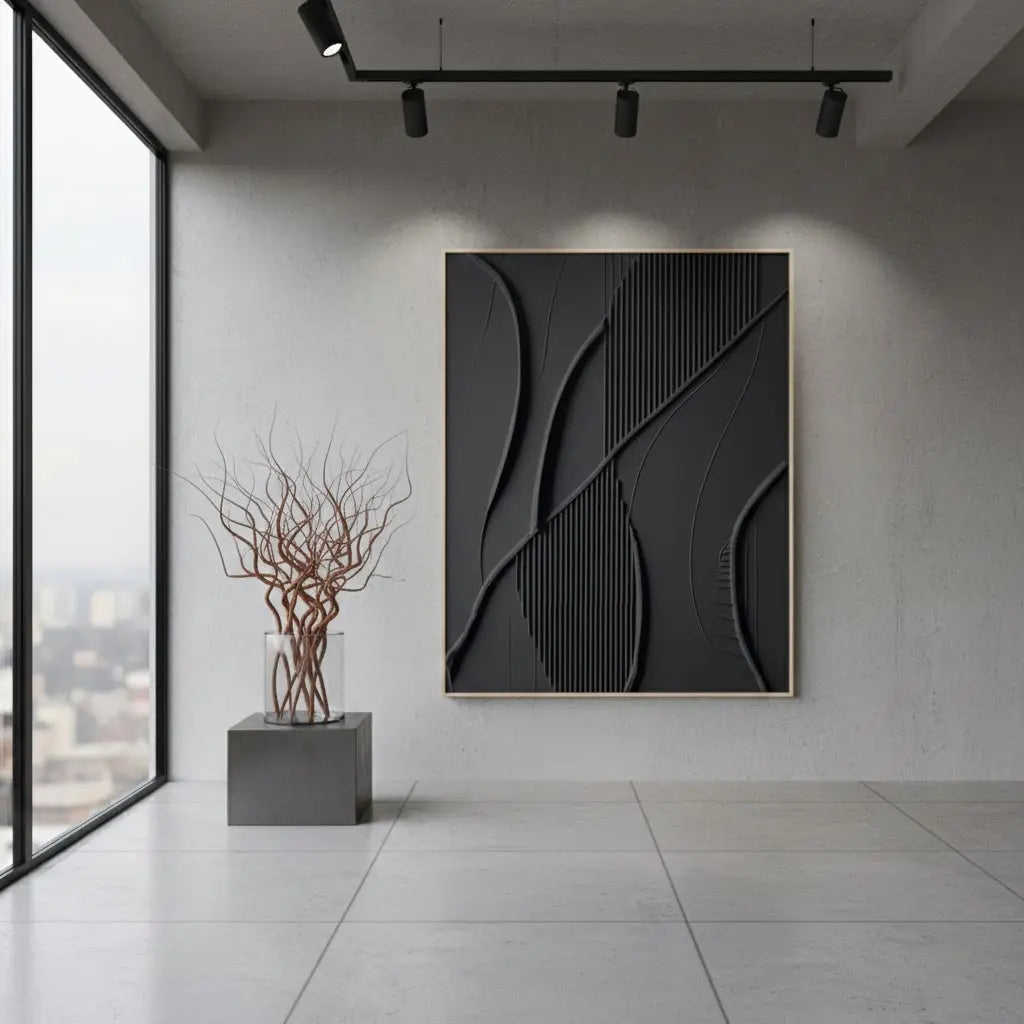 Black Minimalist Textured Painting #BM19 ArtiQuo