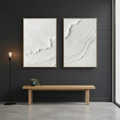 White Minimalist Textured Paintings Canvas Set of 2 #P19 ArtiQuo