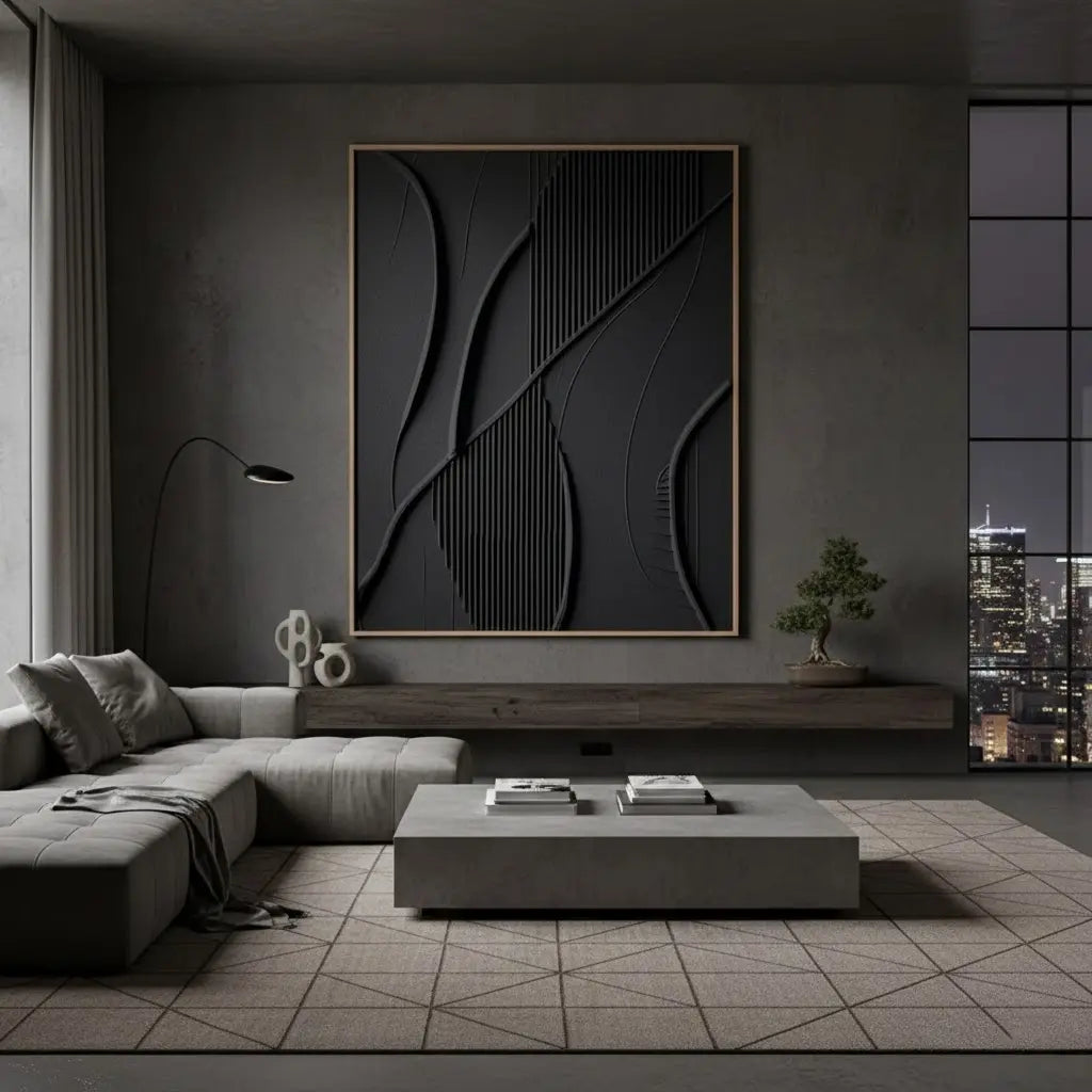Black Minimalist Textured Painting #BM19 ArtiQuo