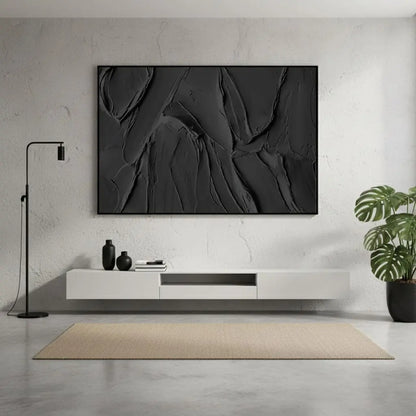 Black Plaster Art Minimalist Textured Painting #BM1 ArtiQuo