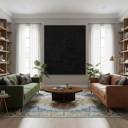 Black Minimalist Textured Canvas #P202 ArtiQuo