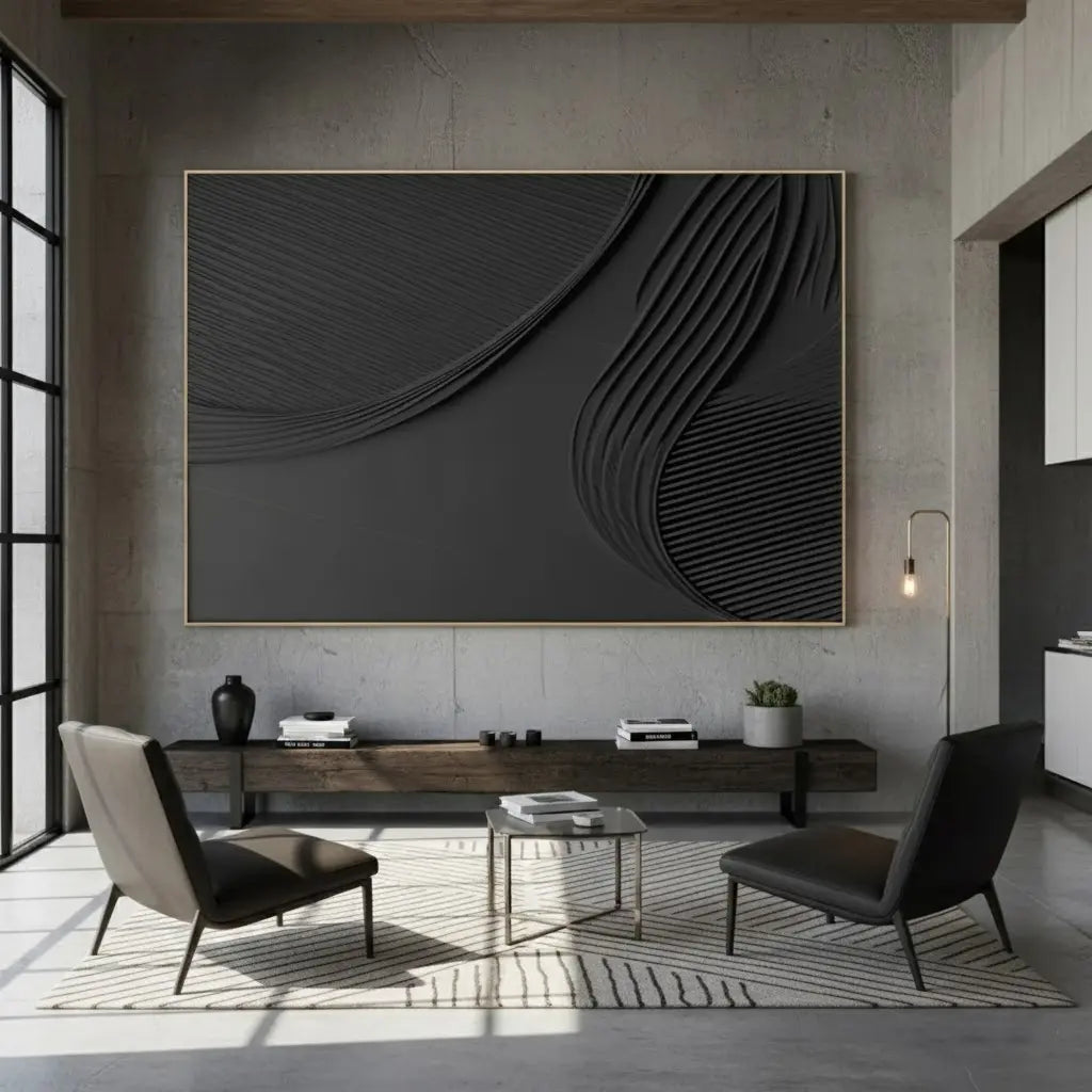 Black Minimalist Textured Painting #BM20 ArtiQuo