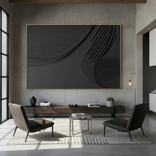 Black Minimalist Textured Painting #BM20 ArtiQuo