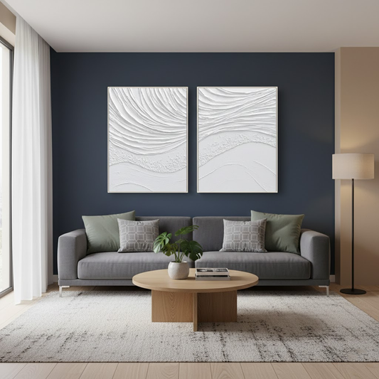 White Minimalist Textured Paintings Canvas Set of 2 #WM20