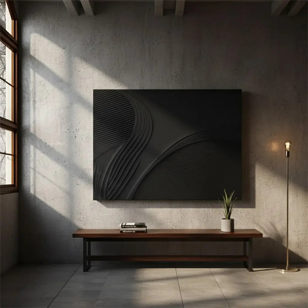 Black Minimalist Textured Painting #BM20 ArtiQuo